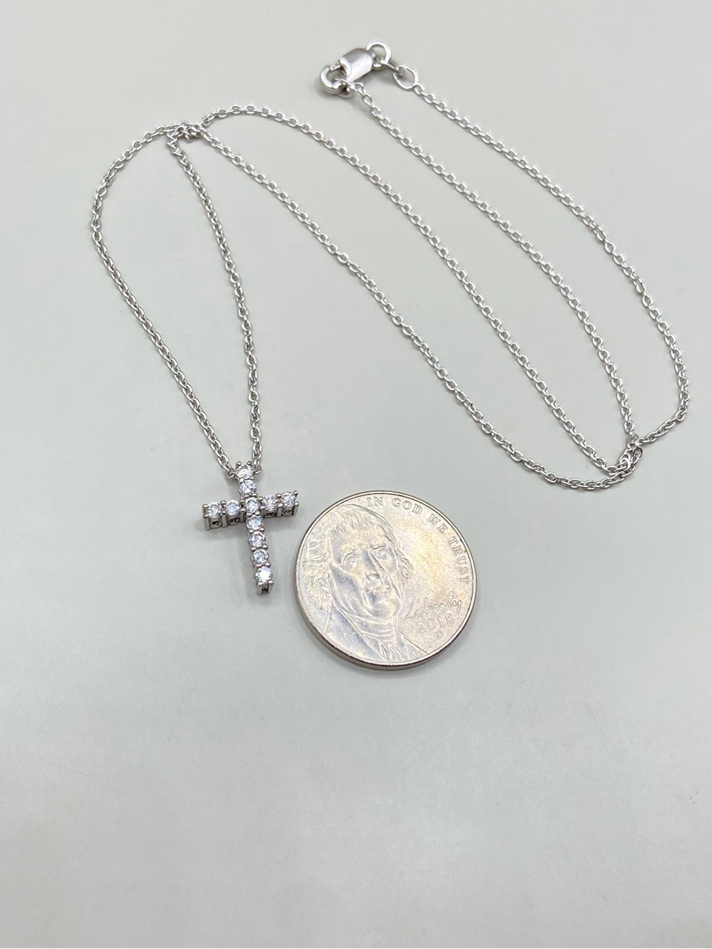 Sterling Silver Cubic Zirconia SAI Cross Pendant Necklace - Picture 4 of 6